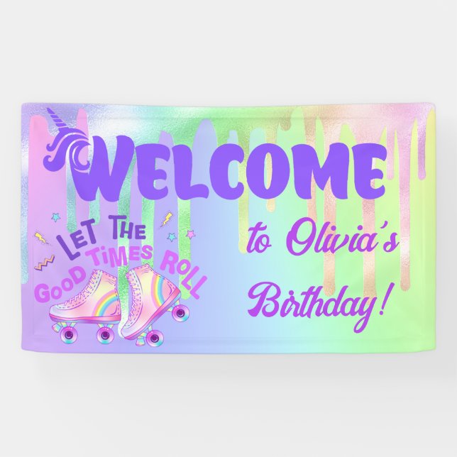 Pastel Rainbow | Roller Skaten Birthday Banner (Horizontal)