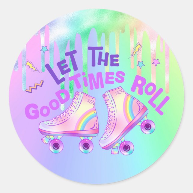 Pastel Rainbow | Roller Skaten Birthday Runder Aufkleber (Vorderseite)