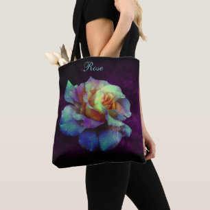 Pastel Rainbow Rose auf Lila *Personalize* Tasche