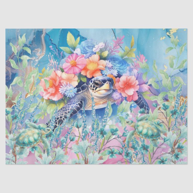 Pastel Rainbow & Sea Turtles Decoupage Seidenpapier (Vorderseite)