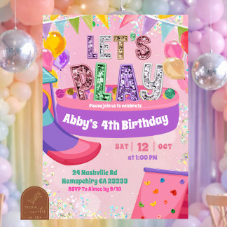  Pastel Rainbow Sequin  Indoor Playground Birthday Einladung