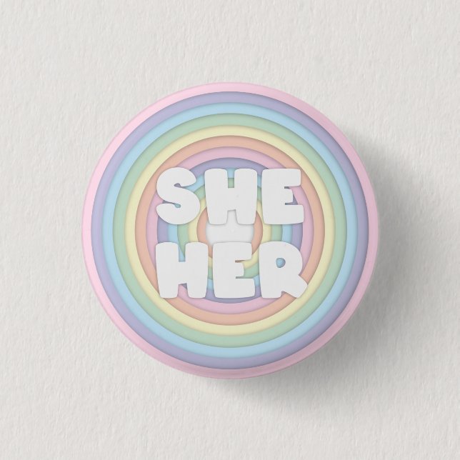 Pastel Rainbow She/Her Pronouns  Button (Vorderseite)