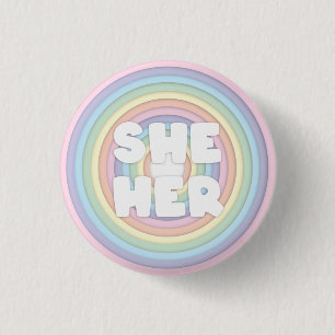 Pastel Rainbow She/Her Pronouns Button