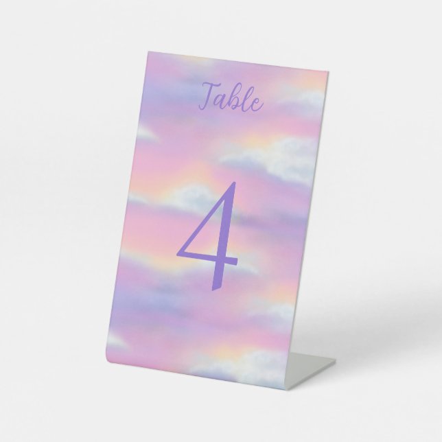Pastel Rainbow Sky Baby Dusche Tischnummer Sockelschild (Vorderseite)