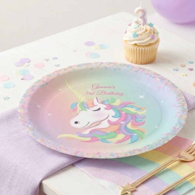 Pastel Rainbow Sparkle Magical Unicorn Birthday  Pappteller (Von Creator hochgeladen)