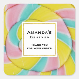 Pastel Rainbow Spiral Candy Danke Business Quadratischer Aufkleber