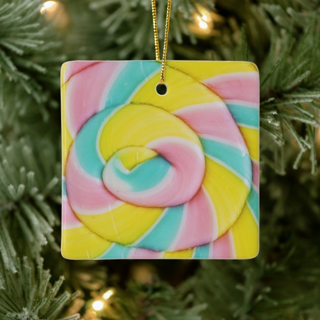Pastel Rainbow Spiral Candy Foto Keramikornament (Baum)