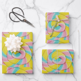 Pastel Rainbow Spiral Candy Foto Pattern Geschenkpapier Set
