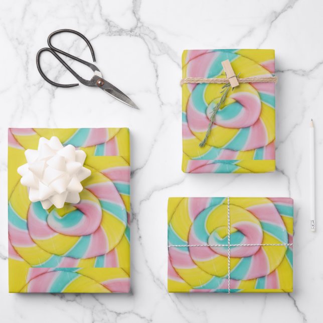 Pastel Rainbow Spiral Candy Foto Pattern Geschenkpapier Set (Vorderseite)