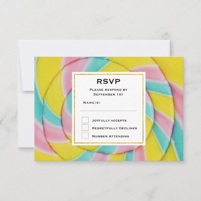 Pastel Rainbow Spiral Candy RSVP Karte (Vorderseite)