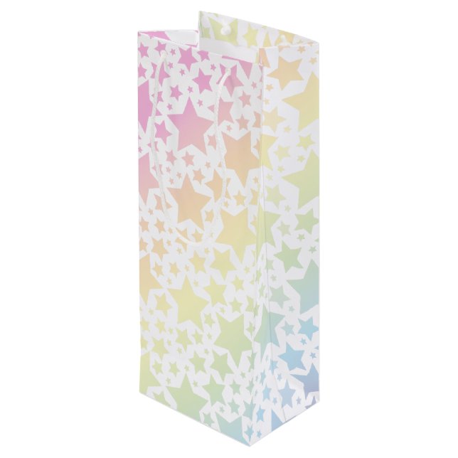 Pastel Rainbow Star Kinderdusche Geschenktüte Für Weinflaschen (Rückseite Schrägansicht)