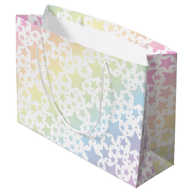 Pastel Rainbow Star Kinderdusche Große Geschenktüte (Rückseite Schrägansicht)