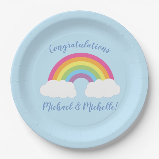 Pastel Rainbow Stars Kinderdusche Einfache moderne Pappteller (Vorderseite)