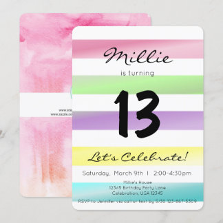 Pastel Rainbow Stripes Girl Geburtstag Einladung