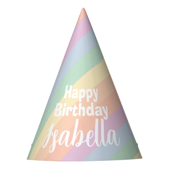 Pastel Rainbow Stripes Happy Birthday Partyhütchen (Vorderseite)
