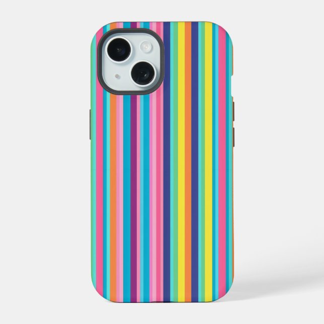 Pastel Rainbow Stripes iPhone 15 Hülle (Rückseite)