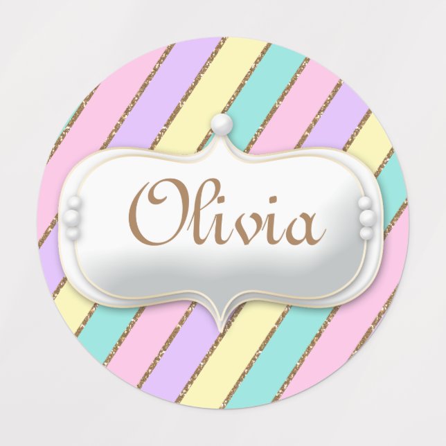 Pastel Rainbow Stripes Unicorn Etiketten (Design 1)