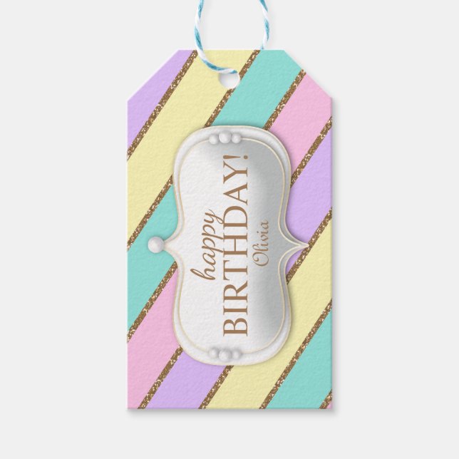 Pastel Rainbow Stripes Unicorn Geschenkanhänger (Vorderseite)