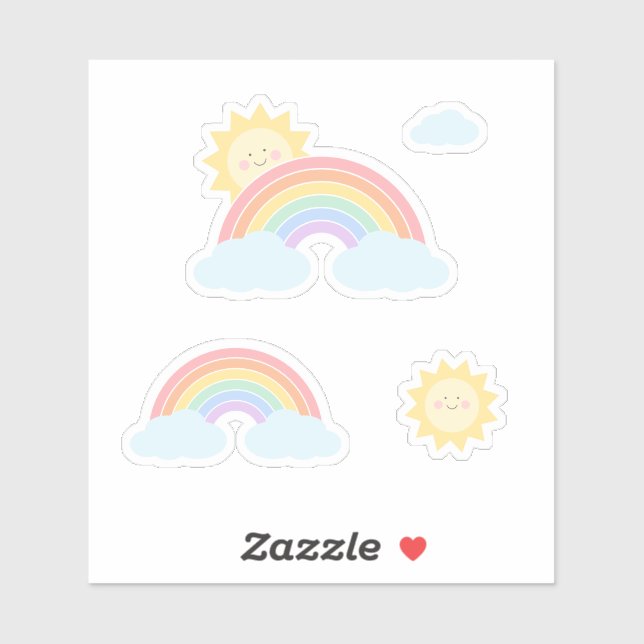 Pastel Rainbow Sunshine Custom-Cut Vinyl Sticker (Blatt)