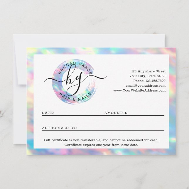 Pastel Rainbow Swash Logo Carte de certificat cade (Dos)