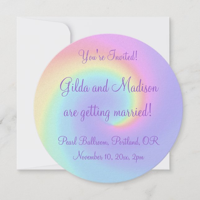 Pastel Rainbow Swirl Lesbian Faire-part de mariage (Devant)