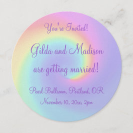 Pastel Rainbow Swirl Lesbian Wedding Einladung