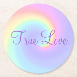 Pastel Rainbow Swirl Lesbian Wedding Runder Pappuntersetzer