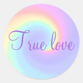 Pastel Rainbow Swirl Lesbian Wedding "True Love" Runder Aufkleber