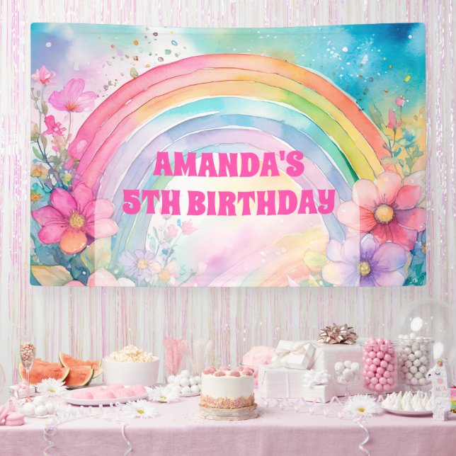 Pastel Rainbow und Blume Retro Birthday Banner (Party)