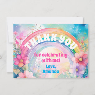 Pastel Rainbow und Blume Retro Birthday Dankeskarte