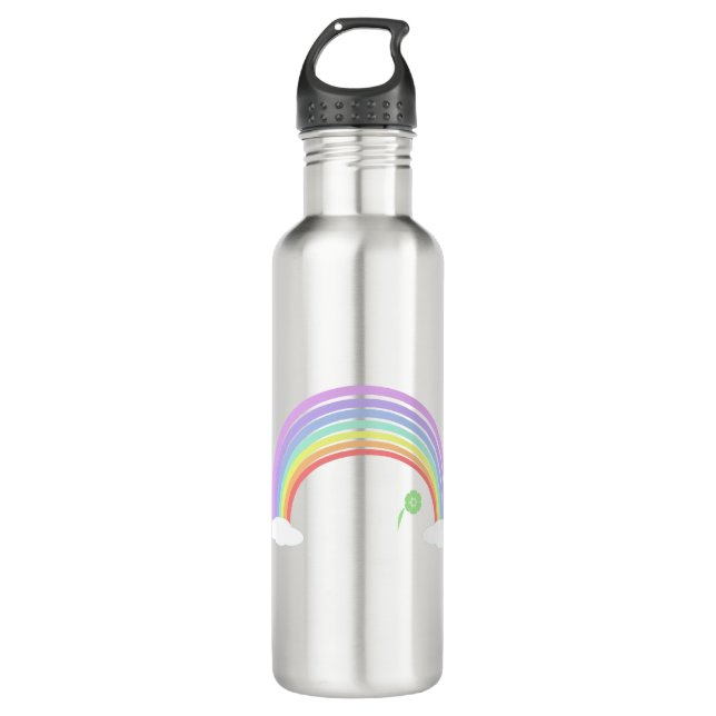 Pastel Rainbow und grüne Blume am blauen Himmel Edelstahlflasche (Vorderseite)
