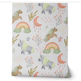 Pastel Rainbow Unicorn Baby Kinderzimmer Tapete