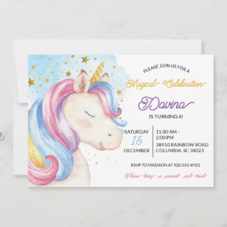 Pastel Rainbow Unicorn Geburtstag Einladung