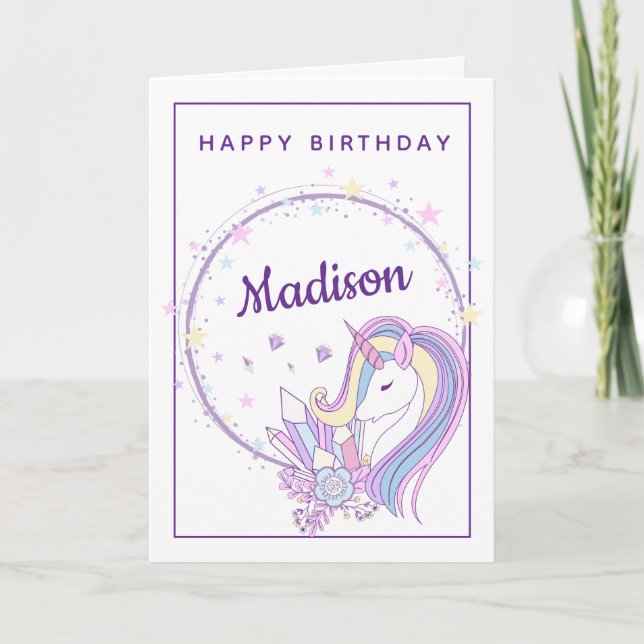 Pastel Rainbow Unicorn | Happy Birthday Karte (Vorderseite)