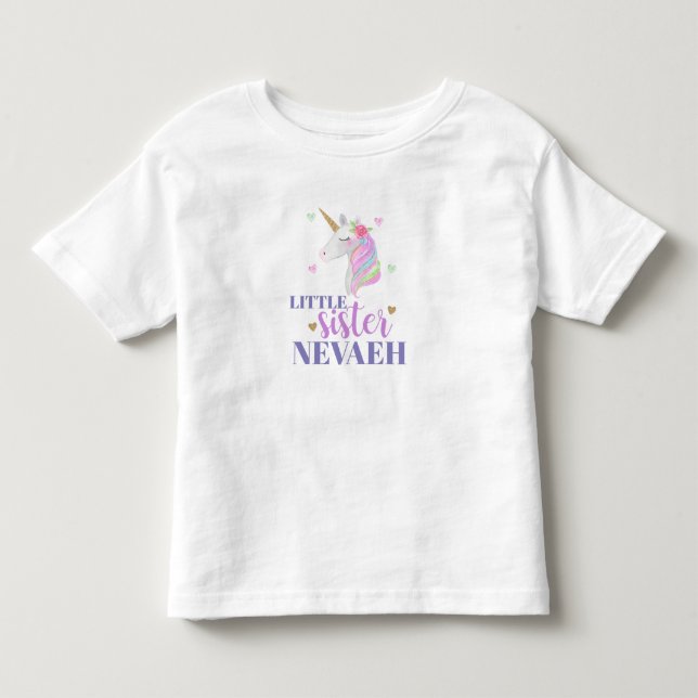 Pastel Rainbow Unicorn & Hearts Little Sister Todd Kleinkind T-shirt (Vorderseite)