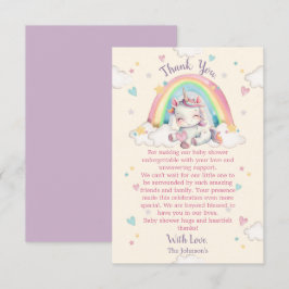 Pastel Rainbow Unicorn Kinderdusche Dankeskarte