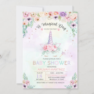 Pastel Rainbow Unicorn Kinderdusche Einladung