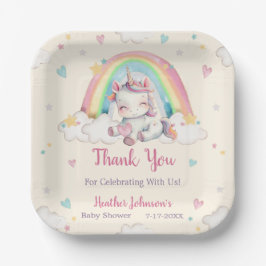 Pastel Rainbow Unicorn Kinderdusche Pappteller