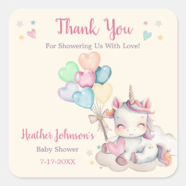 Pastel Rainbow Unicorn Kinderdusche Quadratischer Aufkleber