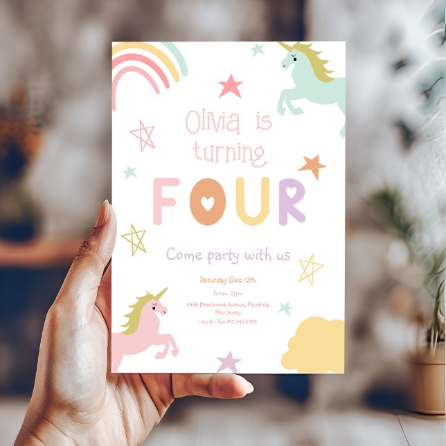 Pastel Rainbow Unicorn Stars Einladung (Von Creator hochgeladen)