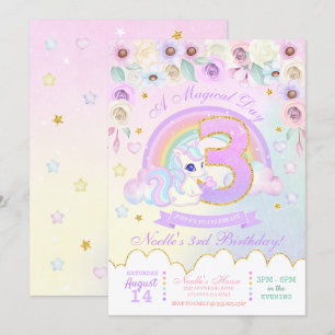 Pastel Rainbow Unicorn troisième invitation annive
