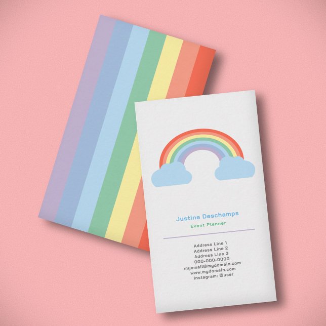 Pastel Rainbow Vertical Business Card Visitenkarte (Rainbow Business Card)