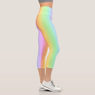 Pastel Rainbow Vertical Strip Gradient Capri Leggings