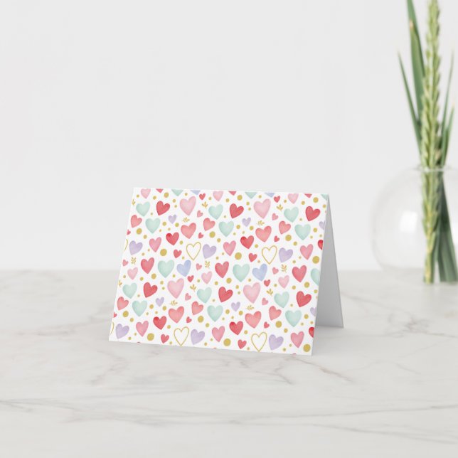 Pastel Rainbow Watercolor Hearts Karte (Vorderseite)