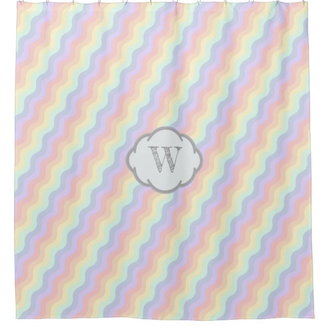 Pastel Rainbow Waves Duschvorhang (Vorderseite)