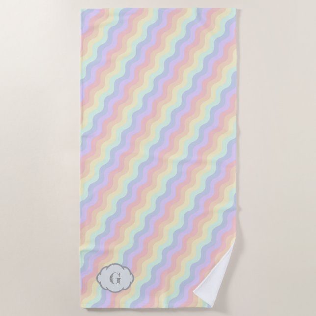 Pastel Rainbow Waves Strandtuch (Vorderseite)