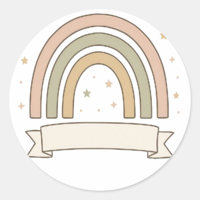 Pastel Rainbow with Stars and Custom Banner – Whim Runder Aufkleber (Vorderseite)