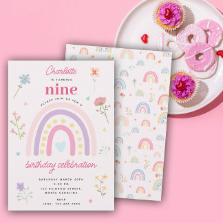 Pastel Rainbows Girl Wildblumen zum Geburtstag Einladung