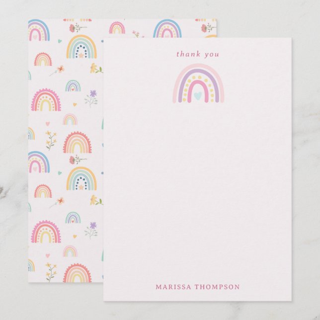 Pastel Rainbows Girly Wildblumen & Herz Dankeskarte (Vorne/Hinten)