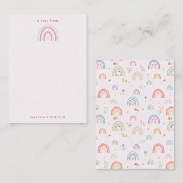 Pastel Rainbows Girly Wildblumen & Herz Mitteilungskarte (Vorne/Hinten)